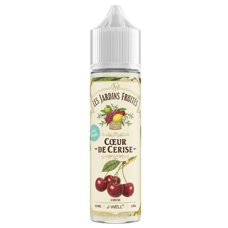 coeur de cerise les jardins fruites E-liquide au format 50 ml, le Cœur de Cerise lie la Cerise a la Fraîcheur pour une saveur fruitée et fraîche ! - J WELL Paris 5e Boutique Officielle - J WELL™